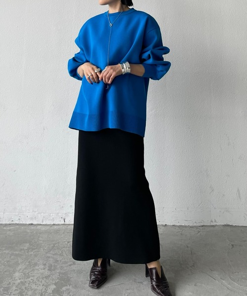 AIC.（エーアイシー）の「【再入荷】スポンジニットスリットロングスカート/前後2WAY（スカート・レディース・グリーン/ブラック/ピンク/ブルー・FREE）」の8枚目の写真