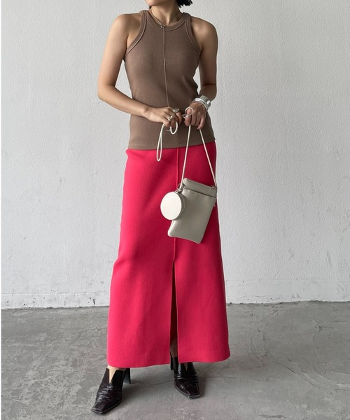 AIC.（エーアイシー）の「【再入荷】スポンジニットスリットロングスカート/前後2WAY（スカート・レディース・グリーン/ブラック/ピンク/ブルー・FREE）」の7枚目の写真