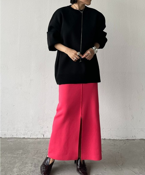 AIC.（エーアイシー）の「【再入荷】スポンジニットスリットロングスカート/前後2WAY（スカート・レディース・グリーン/ブラック/ピンク/ブルー・FREE）」の22枚目の写真