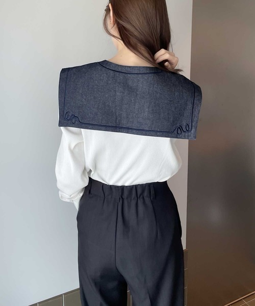 classicalelf（クラシカルエルフ）の「+1で上級映え。2wayビッグカラー刺繍入り付け襟（付け襟・レディース・ブラック/オフホワイト/インディゴブルー/ブルー・M-L/L-XL）」の11枚目の写真