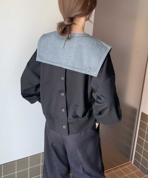 classicalelf（クラシカルエルフ）の「+1で上級映え。2wayビッグカラー刺繍入り付け襟（付け襟・レディース・ブラック/オフホワイト/インディゴブルー/ブルー・M-L/L-XL）」の9枚目の写真