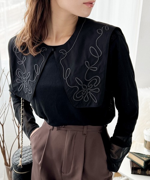 classicalelf（クラシカルエルフ）の「+1で上級映え。2wayビッグカラー刺繍入り付け襟（付け襟・レディース・ブラック/オフホワイト/インディゴブルー/ブルー・M-L/L-XL）」の15枚目の写真