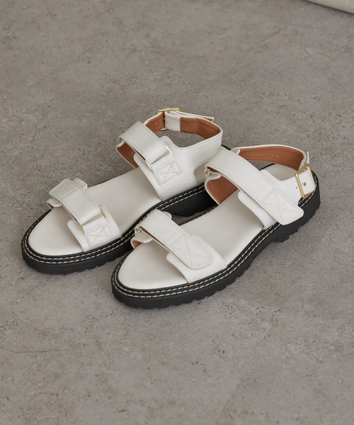 AMERICAN HOLIC（アメリカンホリック）の「ダブルステッチ厚底ベロクロサンダル（サンダル・レディース・アイボリー/ブラック・L/M）」の2枚目の写真