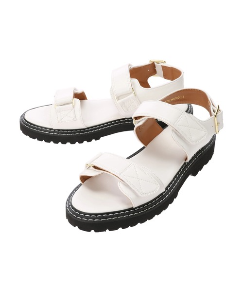 AMERICAN HOLIC（アメリカンホリック）の「ダブルステッチ厚底ベロクロサンダル（サンダル・レディース・アイボリー/ブラック・L/M）」の4枚目の写真