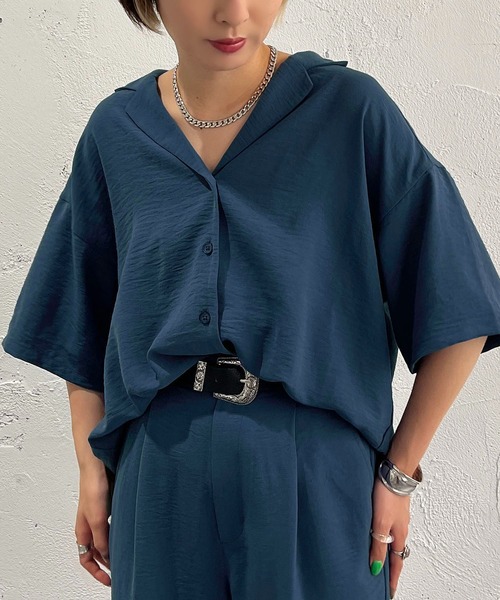 apres jour mignon（アプレジュールミニョン）の「開襟シャツ【ZOZOTOWN限定アイテム】 【SETUP着用可能】（シャツ/ブラウス・レディース・チャコールグレー/ブラック/ブルー・X-LARGE/フリー）」の3枚目の写真