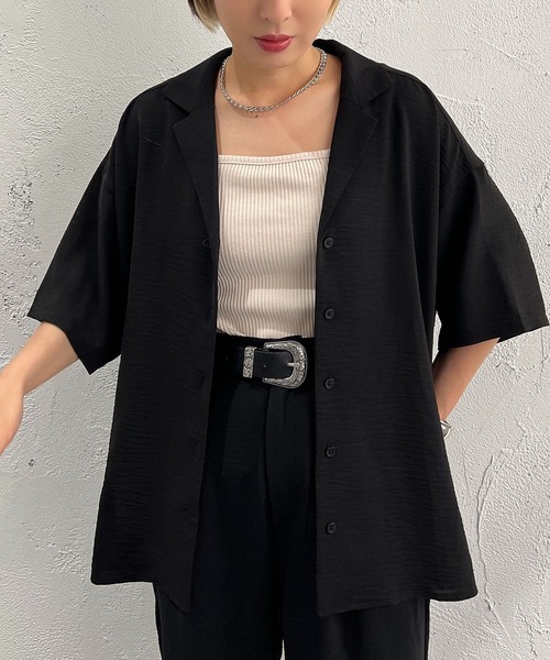 apres jour mignon（アプレジュールミニョン）の「開襟シャツ【ZOZOTOWN限定アイテム】 【SETUP着用可能】（シャツ/ブラウス・レディース・チャコールグレー/ブラック/ブルー・X-LARGE/フリー）」の4枚目の写真