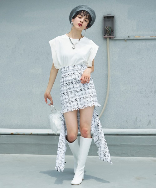 Narcissus(ナルシス)の「【Narcissus】ツイードタイトスカート(スカート・レディース・ホワイト/ブラック・FREE)」の4枚目の写真