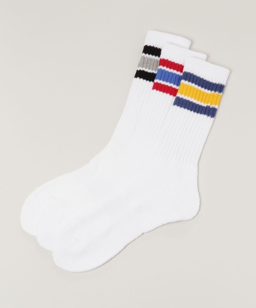 RAGEBLUE(レイジブルー)の「3Pセット/ラインロングソックス(ソックス/靴下・メンズ・ホワイト/その他5・FREE)」の1枚目の写真