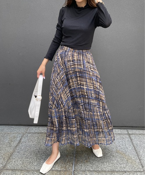 StyleSea（スタイルシー）の「チェックプリントランダムプリーツスカート（スカート・レディース・モカ/グリーン・FREE）」の12枚目の写真