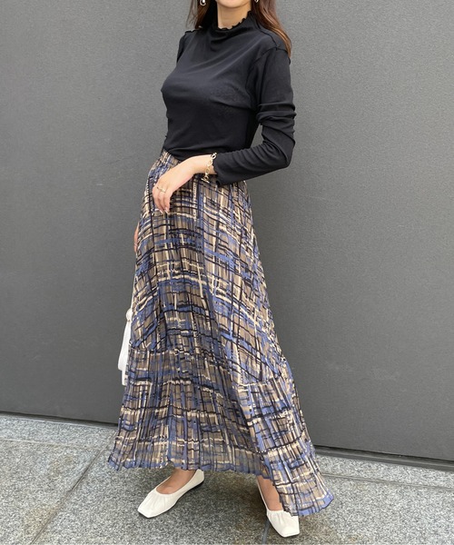 StyleSea（スタイルシー）の「チェックプリントランダムプリーツスカート（スカート・レディース・モカ/グリーン・FREE）」の15枚目の写真