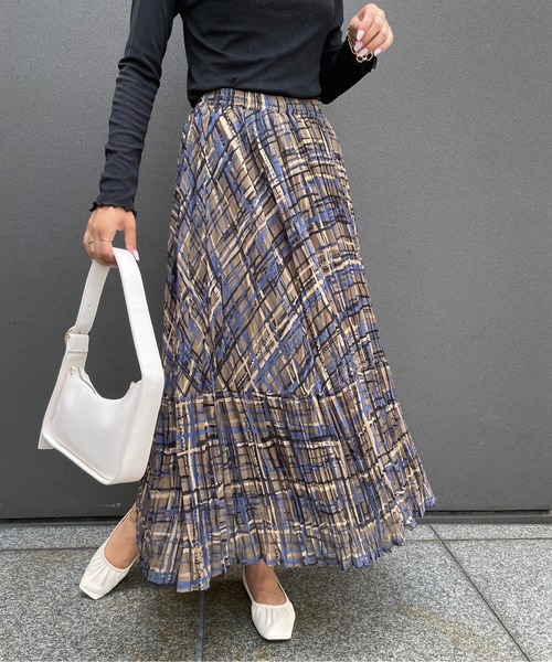 StyleSea（スタイルシー）の「チェックプリントランダムプリーツスカート（スカート・レディース・モカ/グリーン・FREE）」の22枚目の写真