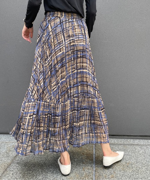 StyleSea（スタイルシー）の「チェックプリントランダムプリーツスカート（スカート・レディース・モカ/グリーン・FREE）」の13枚目の写真