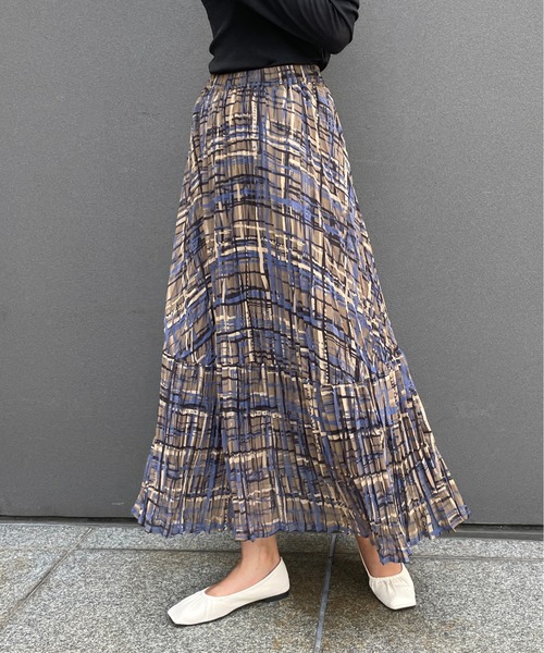 StyleSea（スタイルシー）の「チェックプリントランダムプリーツスカート（スカート・レディース・モカ/グリーン・FREE）」の4枚目の写真