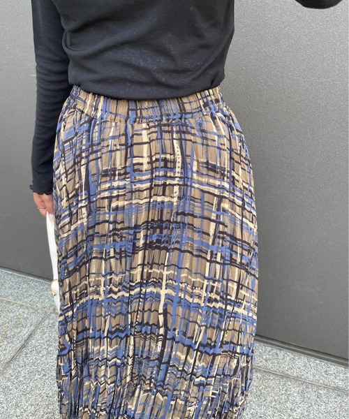 StyleSea（スタイルシー）の「チェックプリントランダムプリーツスカート（スカート・レディース・モカ/グリーン・FREE）」の9枚目の写真