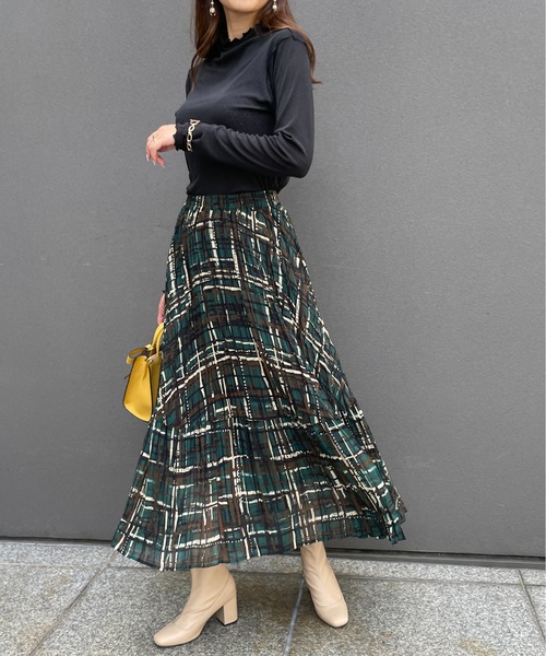 StyleSea（スタイルシー）の「チェックプリントランダムプリーツスカート（スカート・レディース・モカ/グリーン・FREE）」の11枚目の写真