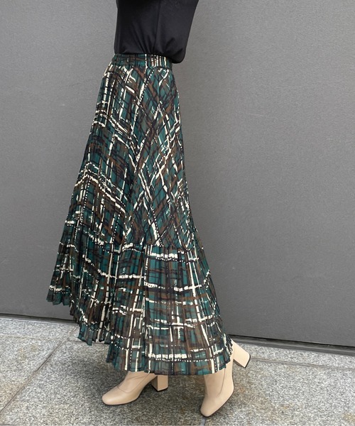 StyleSea（スタイルシー）の「チェックプリントランダムプリーツスカート（スカート・レディース・モカ/グリーン・FREE）」の19枚目の写真