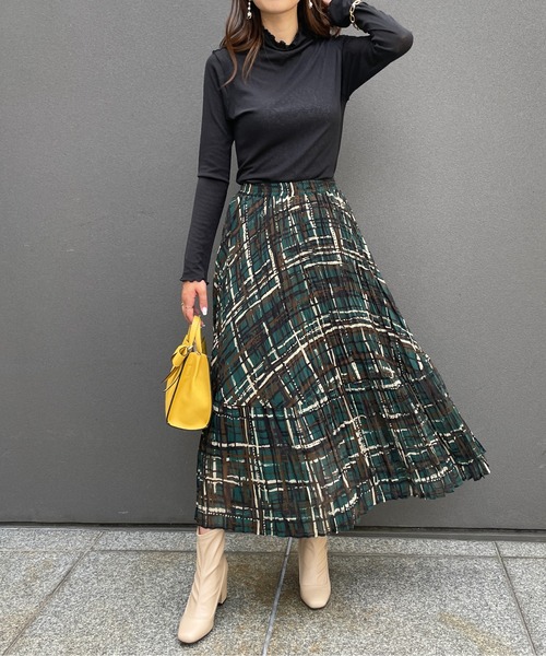 StyleSea（スタイルシー）の「チェックプリントランダムプリーツスカート（スカート・レディース・モカ/グリーン・FREE）」の14枚目の写真