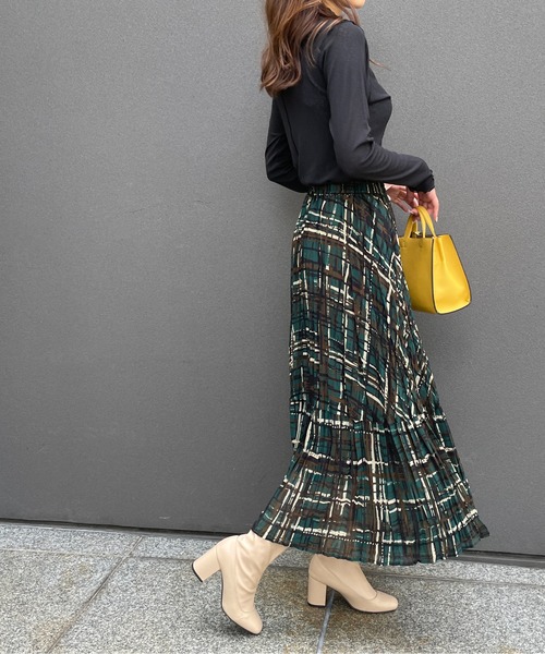StyleSea（スタイルシー）の「チェックプリントランダムプリーツスカート（スカート・レディース・モカ/グリーン・FREE）」の7枚目の写真
