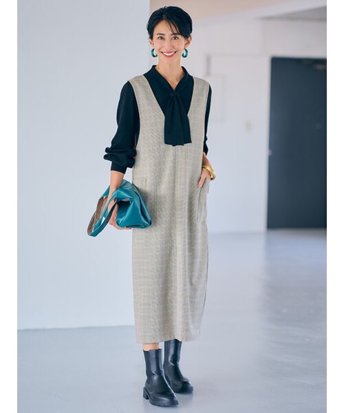 Cutie Blonde（キューティーブロンド）の「◆【セットアップ可能】コーデの主役！Vネックジャンスカ（スカート・レディース・ベージュ系1/ダークオレンジ/ブラウン系2/ブラック・02/03）」の8枚目の写真