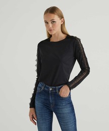 BENETTON (UNITED COLORS OF BENETTON) | クルーネックサイドレースラウンドテール長袖Tシャツ・カットソー(Tシャツ/カットソー)