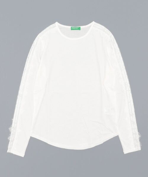 BENETTON (UNITED COLORS OF BENETTON)(ベネトンユナイテッドカラーズオブベネトン)の「クルーネックサイドレースラウンドテール長袖Tシャツ・カットソー(Tシャツ/カットソー・レディース・ホワイト/ブラック・X-SMALL/SMALL/MEDIUM/LARGE)」の7枚目の写真