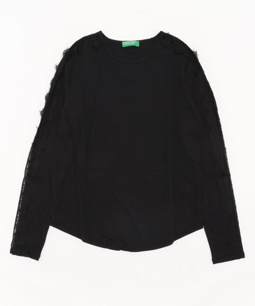 BENETTON (UNITED COLORS OF BENETTON)(ベネトンユナイテッドカラーズオブベネトン)の「クルーネックサイドレースラウンドテール長袖Tシャツ・カットソー(Tシャツ/カットソー・レディース・ホワイト/ブラック・X-SMALL/SMALL/MEDIUM/LARGE)」の5枚目の写真