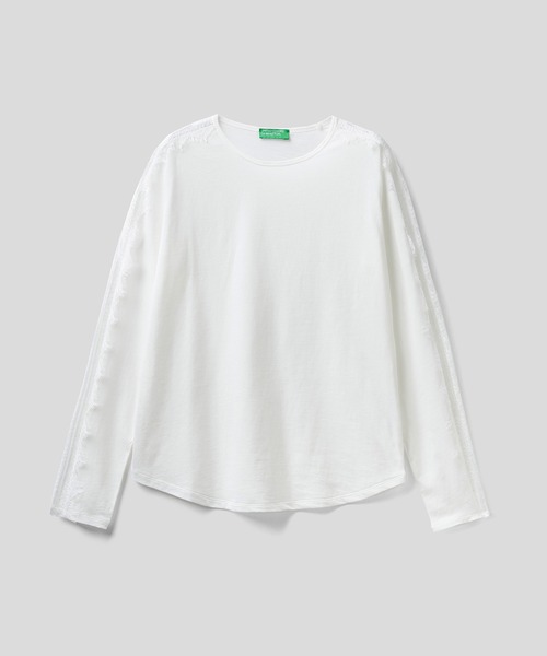 BENETTON (UNITED COLORS OF BENETTON)(ベネトンユナイテッドカラーズオブベネトン)の「クルーネックサイドレースラウンドテール長袖Tシャツ・カットソー(Tシャツ/カットソー・レディース・ホワイト/ブラック・X-SMALL/SMALL/MEDIUM/LARGE)」の10枚目の写真