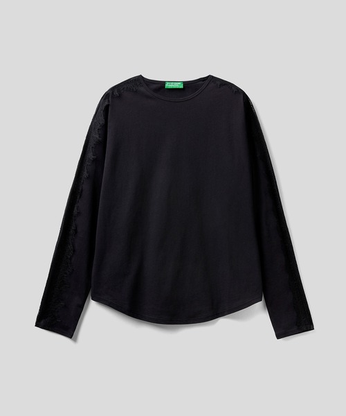 BENETTON (UNITED COLORS OF BENETTON)(ベネトンユナイテッドカラーズオブベネトン)の「クルーネックサイドレースラウンドテール長袖Tシャツ・カットソー(Tシャツ/カットソー・レディース・ホワイト/ブラック・X-SMALL/SMALL/MEDIUM/LARGE)」の12枚目の写真