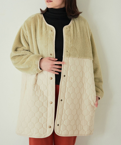 KANGOL EXTRA COMFORT（カンゴールエクストラコンフォート）の「キルト切替アウター（ノーカラーコート・レディース・ベージュ/ライトグリーン/ネイビー/ブルーグレー・M/LL/L）」の5枚目の写真