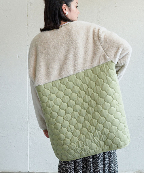 KANGOL EXTRA COMFORT（カンゴールエクストラコンフォート）の「キルト切替アウター（ノーカラーコート・レディース・ベージュ/ライトグリーン/ネイビー/ブルーグレー・M/LL/L）」の13枚目の写真