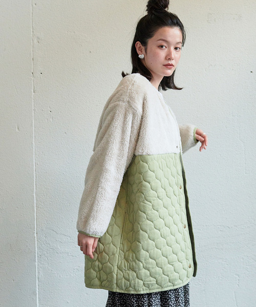 KANGOL EXTRA COMFORT（カンゴールエクストラコンフォート）の「キルト切替アウター（ノーカラーコート・レディース・ベージュ/ライトグリーン/ネイビー/ブルーグレー・M/LL/L）」の16枚目の写真