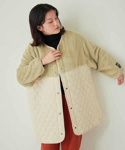 KANGOL EXTRA COMFORT（カンゴールエクストラコンフォート）の「キルト切替アウター（ノーカラーコート・レディース・ベージュ/ライトグリーン/ネイビー/ブルーグレー・M/LL/L）」の20枚目の写真