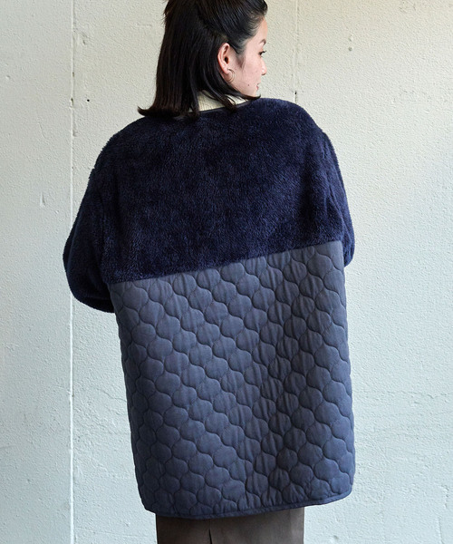 KANGOL EXTRA COMFORT（カンゴールエクストラコンフォート）の「キルト切替アウター（ノーカラーコート・レディース・ベージュ/ライトグリーン/ネイビー/ブルーグレー・M/LL/L）」の17枚目の写真