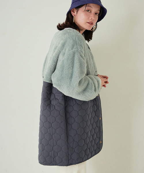 KANGOL EXTRA COMFORT（カンゴールエクストラコンフォート）の「キルト切替アウター（ノーカラーコート・レディース・ベージュ/ライトグリーン/ネイビー/ブルーグレー・M/LL/L）」の21枚目の写真