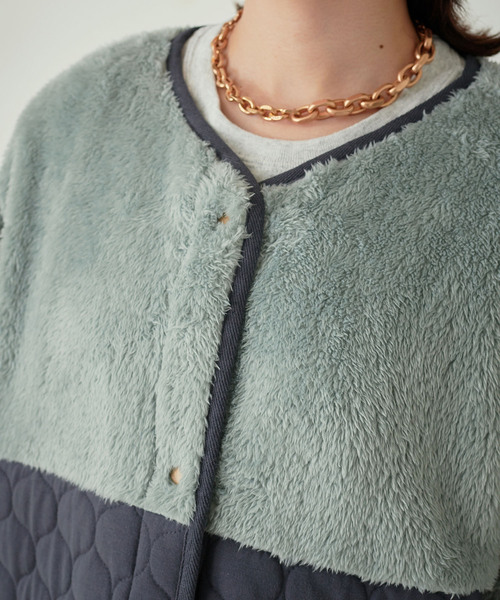 KANGOL EXTRA COMFORT（カンゴールエクストラコンフォート）の「キルト切替アウター（ノーカラーコート・レディース・ベージュ/ライトグリーン/ネイビー/ブルーグレー・M/LL/L）」の15枚目の写真