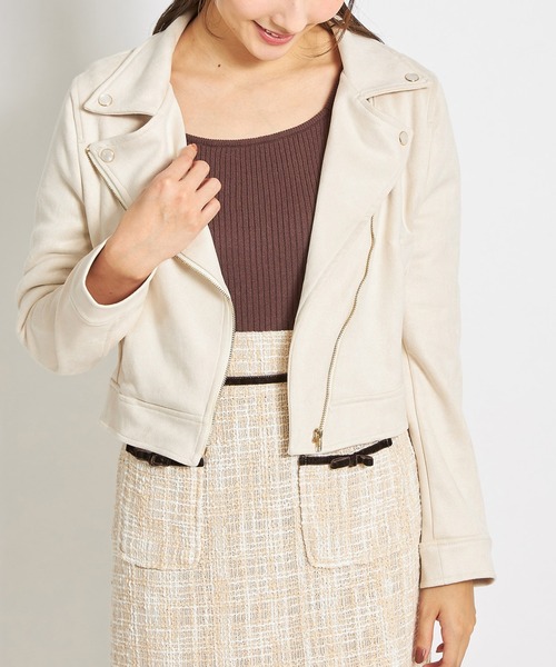 tocco closet（トッコ　クローゼット）の「ポケットリボンスエードライダースジャケット（ライダースジャケット・レディース・ライトグレー/アイボリー/ライトベージュ・M）」の12枚目の写真