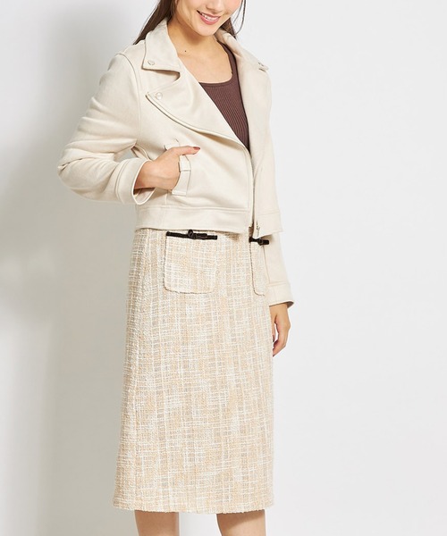 tocco closet（トッコ　クローゼット）の「ポケットリボンスエードライダースジャケット（ライダースジャケット・レディース・ライトグレー/アイボリー/ライトベージュ・M）」の11枚目の写真