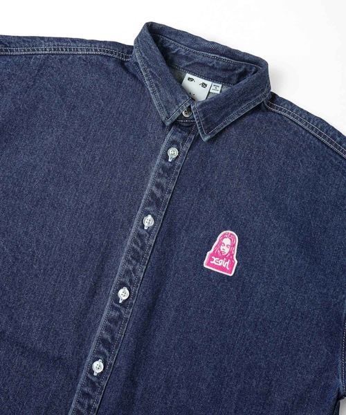 X-girl（エックスガール）の「FACE EMBROIDERY DENIM SHIRT（シャツ/ブラウス・レディース・インディゴブルー・S/M）」の2枚目の写真