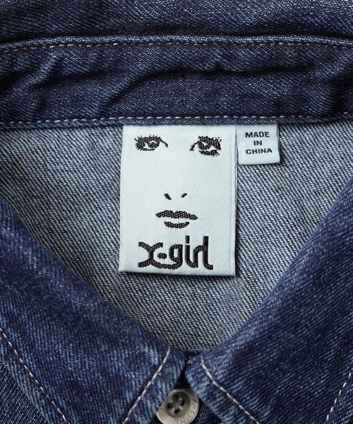 X-girl（エックスガール）の「FACE EMBROIDERY DENIM SHIRT（シャツ/ブラウス・レディース・インディゴブルー・S/M）」の5枚目の写真