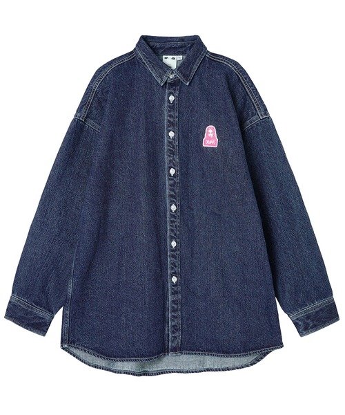 X-girl（エックスガール）の「FACE EMBROIDERY DENIM SHIRT（シャツ/ブラウス・レディース・インディゴブルー・S/M）」の7枚目の写真