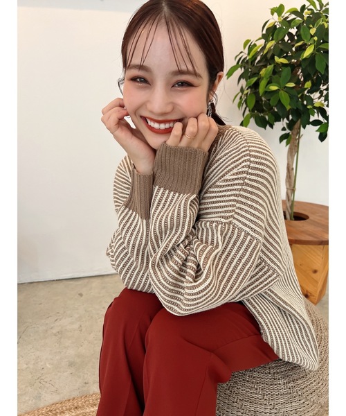 JUMELLE（ジュメロ）の「ストライプ柄ニット（ニット/セーター・レディース・ベージュ/ブラック・MEDIUM）」の12枚目の写真