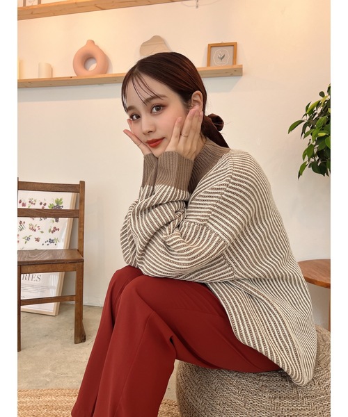 JUMELLE（ジュメロ）の「ストライプ柄ニット（ニット/セーター・レディース・ベージュ/ブラック・MEDIUM）」の14枚目の写真