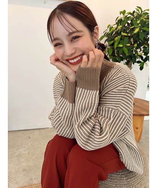 JUMELLE（ジュメロ）の「ストライプ柄ニット（ニット/セーター・レディース・ベージュ/ブラック・MEDIUM）」の15枚目の写真