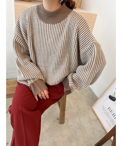 JUMELLE（ジュメロ）の「ストライプ柄ニット（ニット/セーター・レディース・ベージュ/ブラック・MEDIUM）」の16枚目の写真
