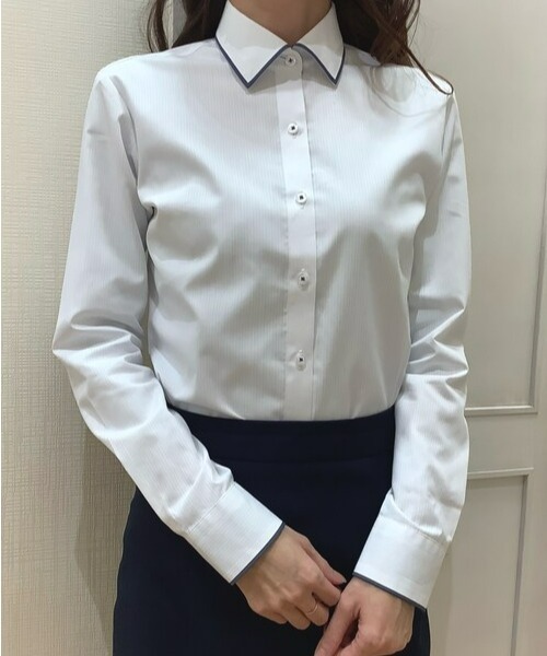 TOKYO SHIRTS(トウキョウシャツ)の「透け防止 形態安定ノーアイロン ワイド 長袖ビジネスワイシャツ(ビジネスシャツ・レディース・ホワイト・S/M/L/LL/XL)」の1枚目の写真