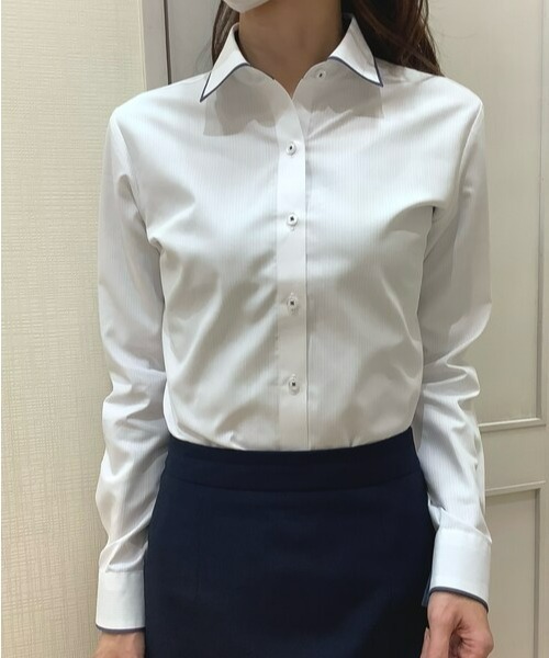 TOKYO SHIRTS(トウキョウシャツ)の「透け防止 形態安定ノーアイロン ワイド 長袖ビジネスワイシャツ(ビジネスシャツ・レディース・ホワイト・S/M/L/LL/XL)」の9枚目の写真