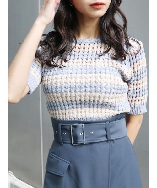 MURUA（ムルーア）の「メッシュショートニット（ニット/セーター・レディース・ブラック/ブルー・FREE）」の2枚目の写真