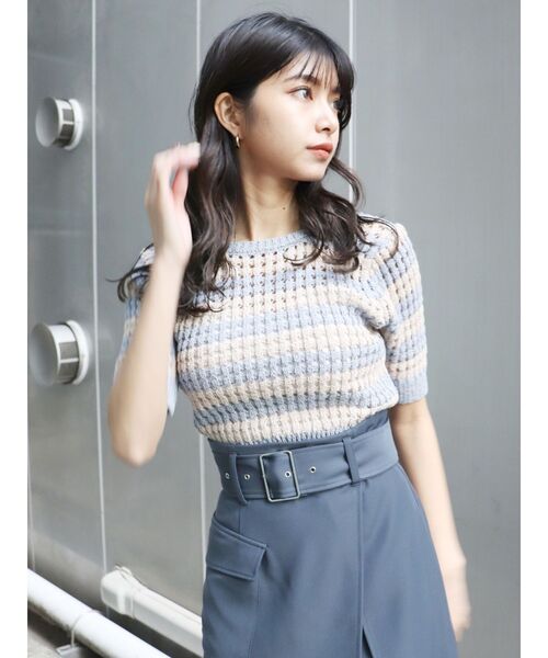 MURUA（ムルーア）の「メッシュショートニット（ニット/セーター・レディース・ブラック/ブルー・FREE）」の5枚目の写真