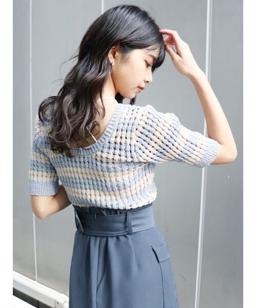 MURUA（ムルーア）の「メッシュショートニット（ニット/セーター・レディース・ブラック/ブルー・FREE）」の9枚目の写真