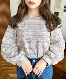 ボリュームスリーブカラーツイードプルオーバー